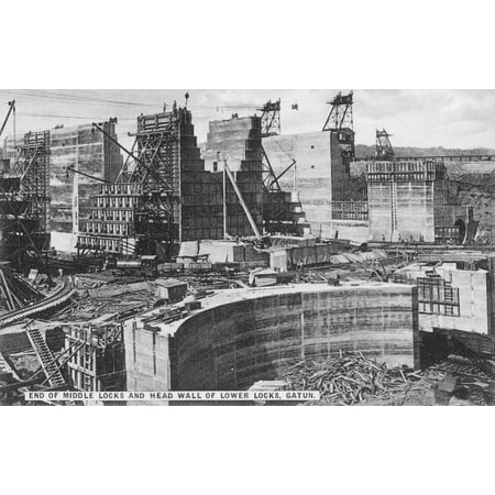 Panama Canal 1910S Nconstruction Of The Lower And Middle Gatun Locks Of The Panama Canal Original Souvenir Photopostcard From Panama City Rolled Canvas Art -  (24 x