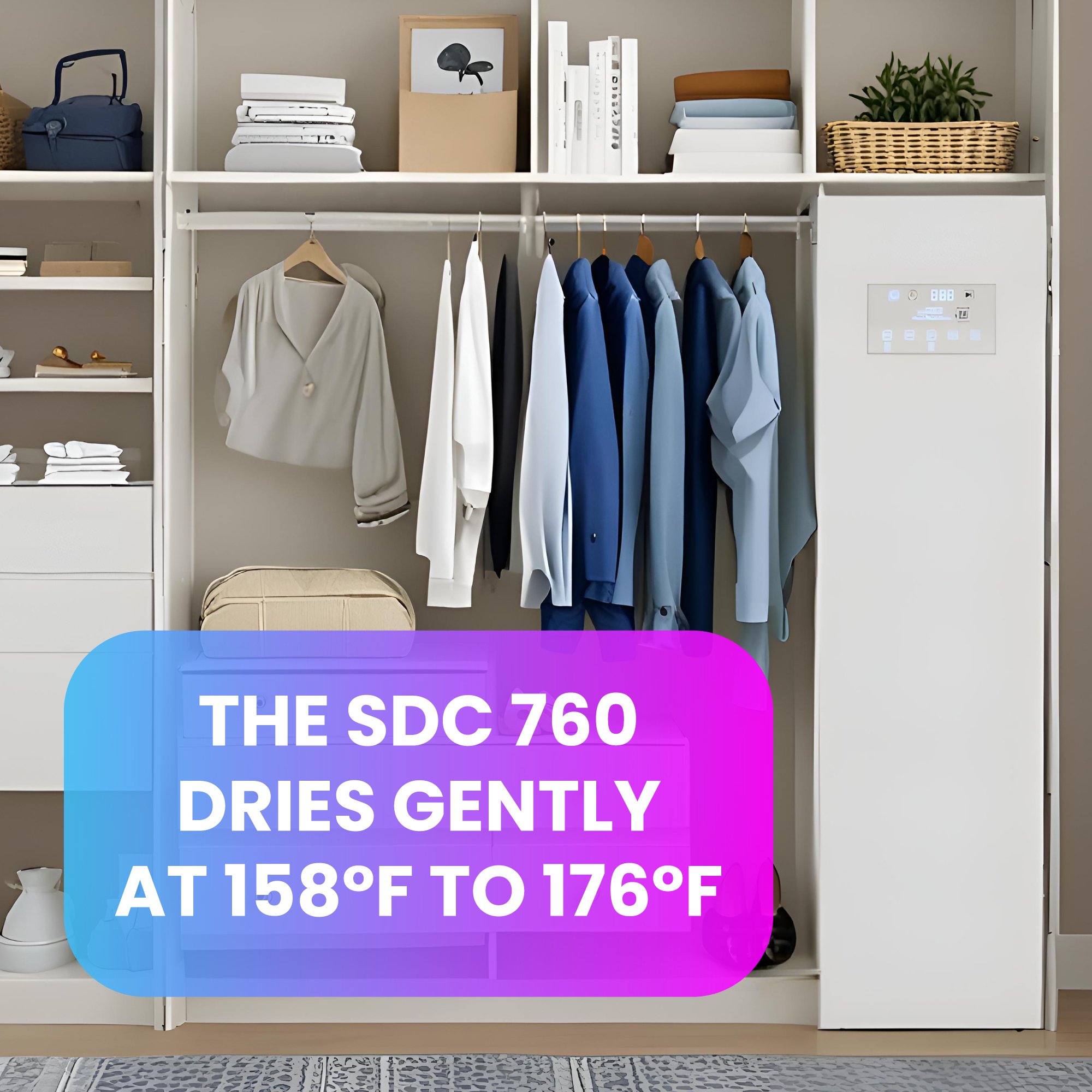 Equator7.6cf Smart Steam Dryer Closet 4 Moving Hangers Quick 20 Refresh Sanitize