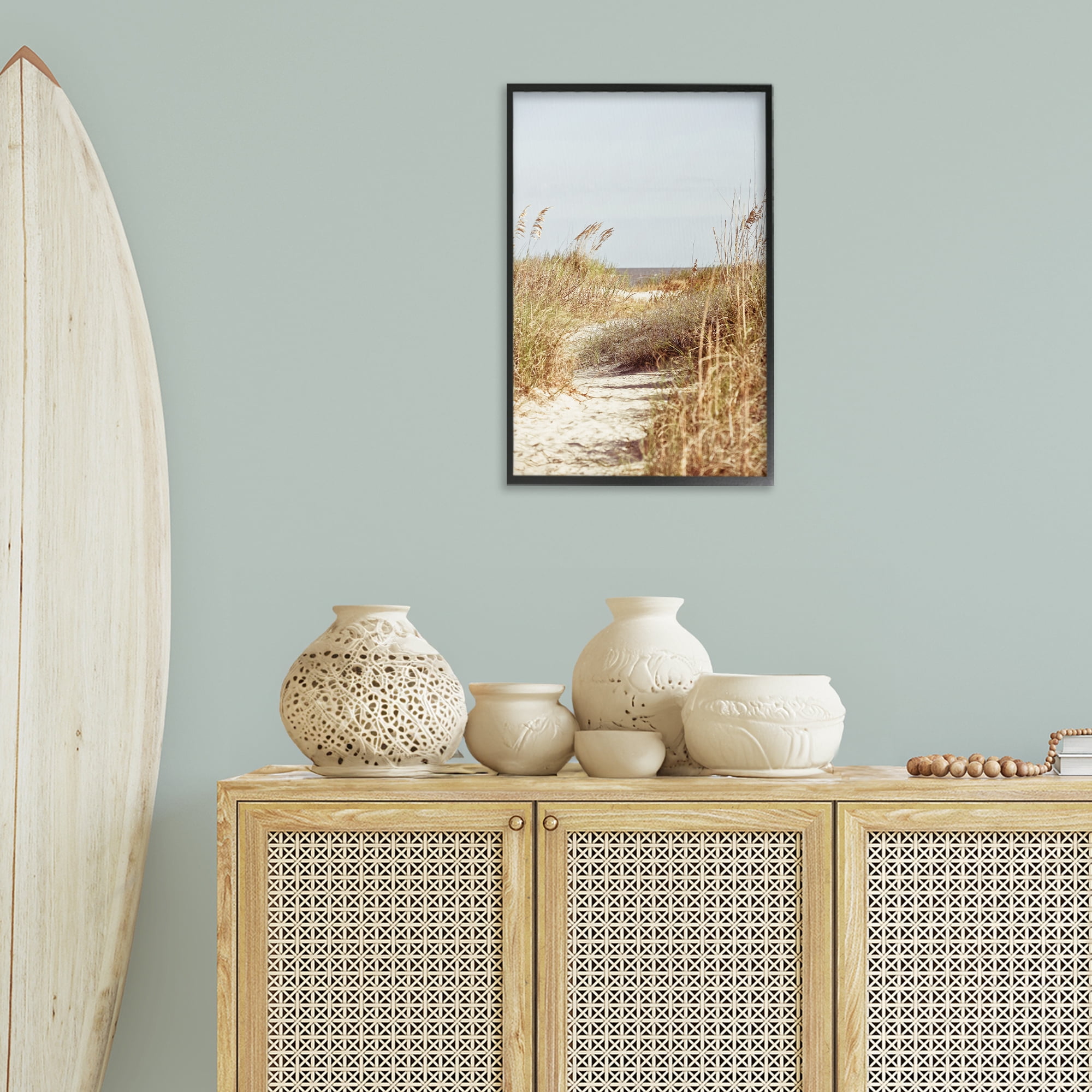 Stupell Industries Sandy Path with Reeds Landscape Photography Black Framed Art Print Wall Art, 16 x 24