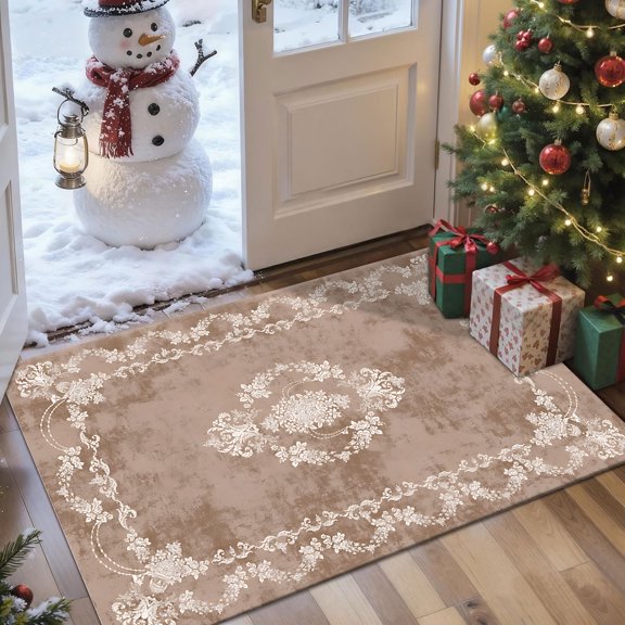 2x3 Entryway Rug Bathroom Rugs for Front Door Bedroom Kitchen, Washable Vintage Print Carpet, Floor Mat with Non Slip Backing