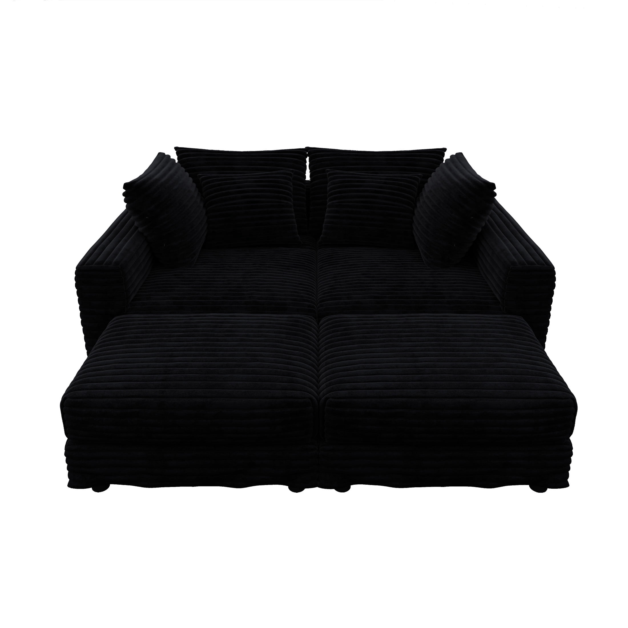 Noble House Nesta 4-Seat Plush Corduroy Cloud Sofa, Convertible Deep Seat Lounge Couch with 2 Ottomans & Soft Pillows, Black