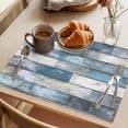 thumbnail image 3 of Blue Grey Wooden Placemats Set of 6 Farmhouse Vintage Cabin Stripes Place Mats Indoor Wipeable Table Mats Washable Cloth Dining Table Placemats for Kitchen Holiday Party Home Decor 13x19 Inch, 3 of 9