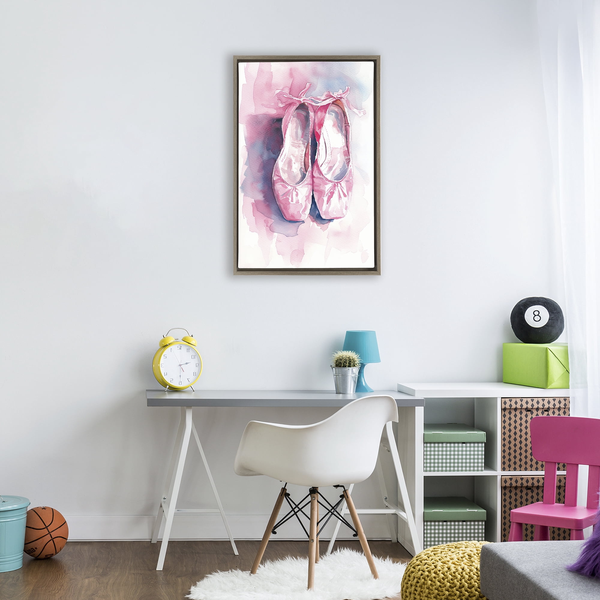 Stupell Industries Blush Ballet Slippers Brown Framed Floater Canvas Wall Art, design by Ray Powers