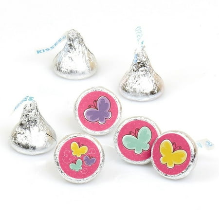 Flowers Birthday Favors (Playful Butterfly and Flowers Party Round Candy Sticker Favors Labels Fit Hershey's Kisses (1 sheet of)