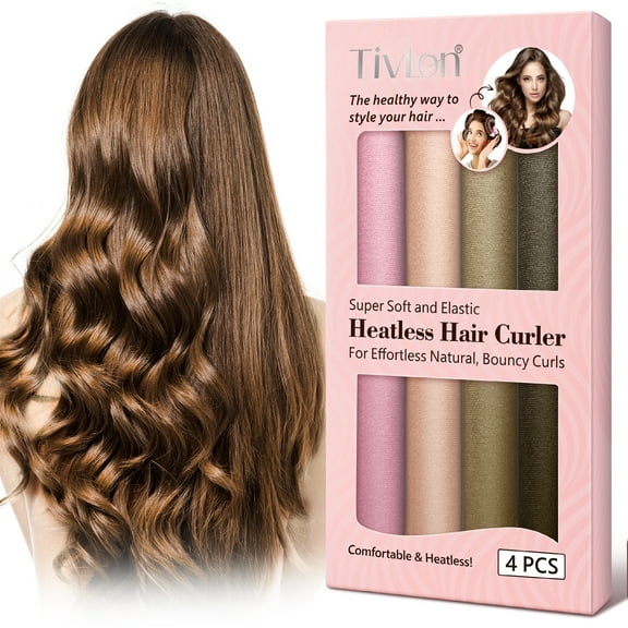 Tivlon Velvet Fabric Heatless Curling Set-Flexi Rods with Hook-Heatless Curling Rod Headband for All Hair Types- Comfortable & Heatless-Set of 4