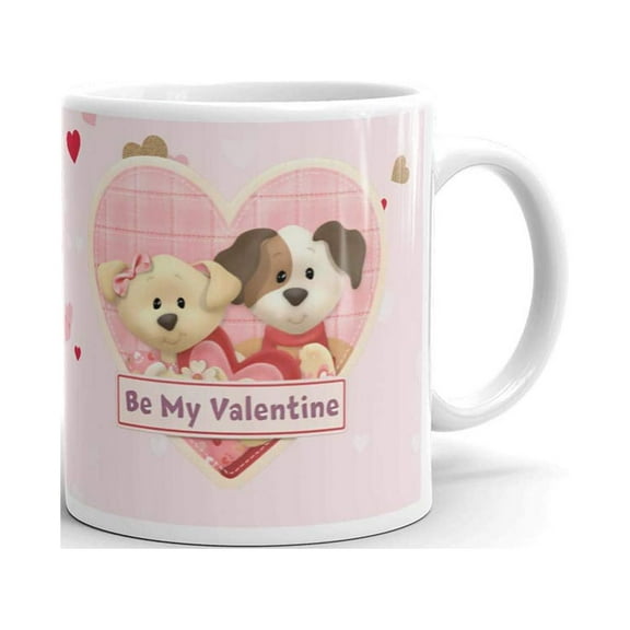 Be my Valentine with Pink Heart Puppies Coffee Tea Ceramic Mug Office Work Cup Gift 11 oz