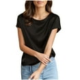 thumbnail image 2 of Royisotas Casual Womens Summer Tops Short Sleeve Black Solid Color Crew Neck Womens Shirts, 2 of 6