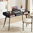 thumbnail image 2 of Mid Century Desk with USB Ports and Power Outlet, Modern Writing Study Desk with Drawers, Multifunctional Home Office Computer Desk Black, 2 of 9