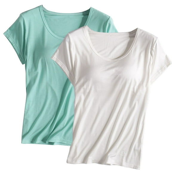 Jamicy Pajama Top for Women Short Sleeve 2pc Solid Color Round Tie Chest Pad Soft Modal Loungewear Short Sleeve Pajamas Plus Size Mint Green