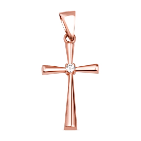 10K Rose Gold Solitaire Diamond Accented Cross Pendant Charm K-M Color, Promo Clarity