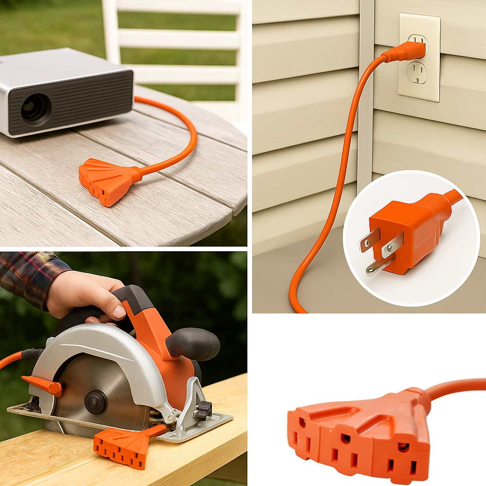 Qnp Rrg Tri Trap 3 Way Extension Cord, 12 Gauge, Extra Heavy Duty