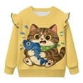 thumbnail image 5 of Yuyamidu Funny Cat Sweatshirt for Toddler Girls 1T 2T Yellow Ruffle Shoulder Long Sleeve Pullover Tops Cute Animal Print Sweatshirt Playwear for School Outdoor Play, 5 of 8