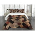 thumbnail image 3 of Ambesonne Grunge Quilted Bedspread Set 3 Pcs, Antique Brown Toned Grid, King Size, Multicolor, 3 of 5
