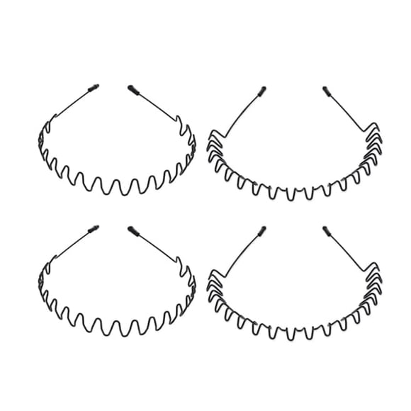JERLITU Diadema de Metal para Hombres - 4 Piezas Diadema de Metal Diadema Ondulada Aros para el Cabello de Primavera para Deportes Moda Diademas para el Cabello Unisex Negro Diademas elásticas Antides
