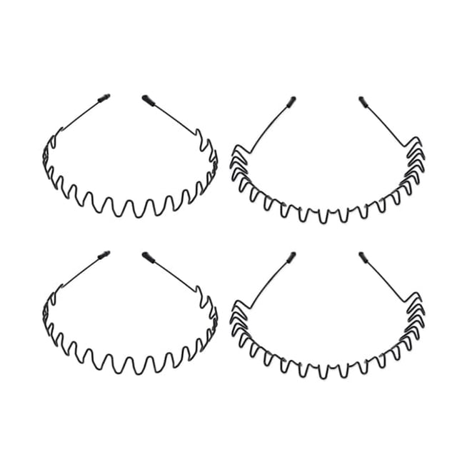 JERLITU Diadema de Metal para Hombres - 4 Piezas Diadema de Metal Diadema Ondulada Aros para el Cabello de Primavera para Deportes Moda Diademas para el Cabello Unisex Negro Diademas elásticas Antides