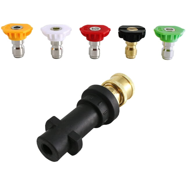 Adaptador para hidrolavadora, conexión rápida de 1/4" para Karcher K2-K7, con 5 boquillas para hidrolavadora, varios grados, 2,5 GPM