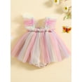 thumbnail image 3 of Infant Girls Rompers Dress Embroidery Butterfly Wing Fly Sleeve Rainbow Color Tulle Skirt Hem Jumpsuits, 3 of 8