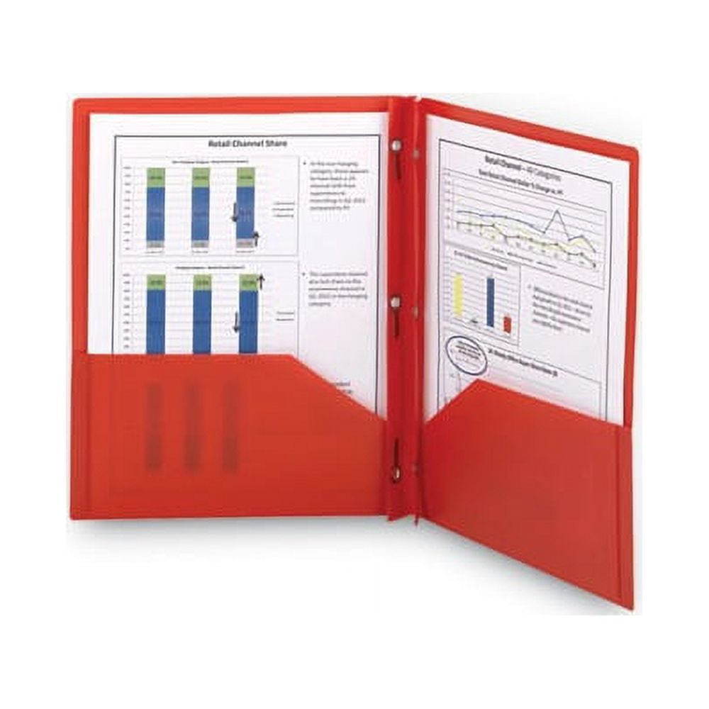Poly Two-Pocket Folder w/Fasteners 11 x 8 1/2, Red, 25/Box