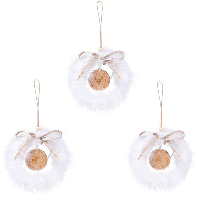 Piezas de corona de campana Ticfox con plumas artificiales blancas colgantes para árbol de Navidad