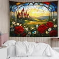 thumbnail image 2 of HVEST Stained Glass Floral Tapestry Wall Hanging Boho Sun and Red Flower Wall Tapestry for Bedroom Nature Landscape Tapestry for Living Room College Dorm Home Decor,60x40 inch, 2 of 5