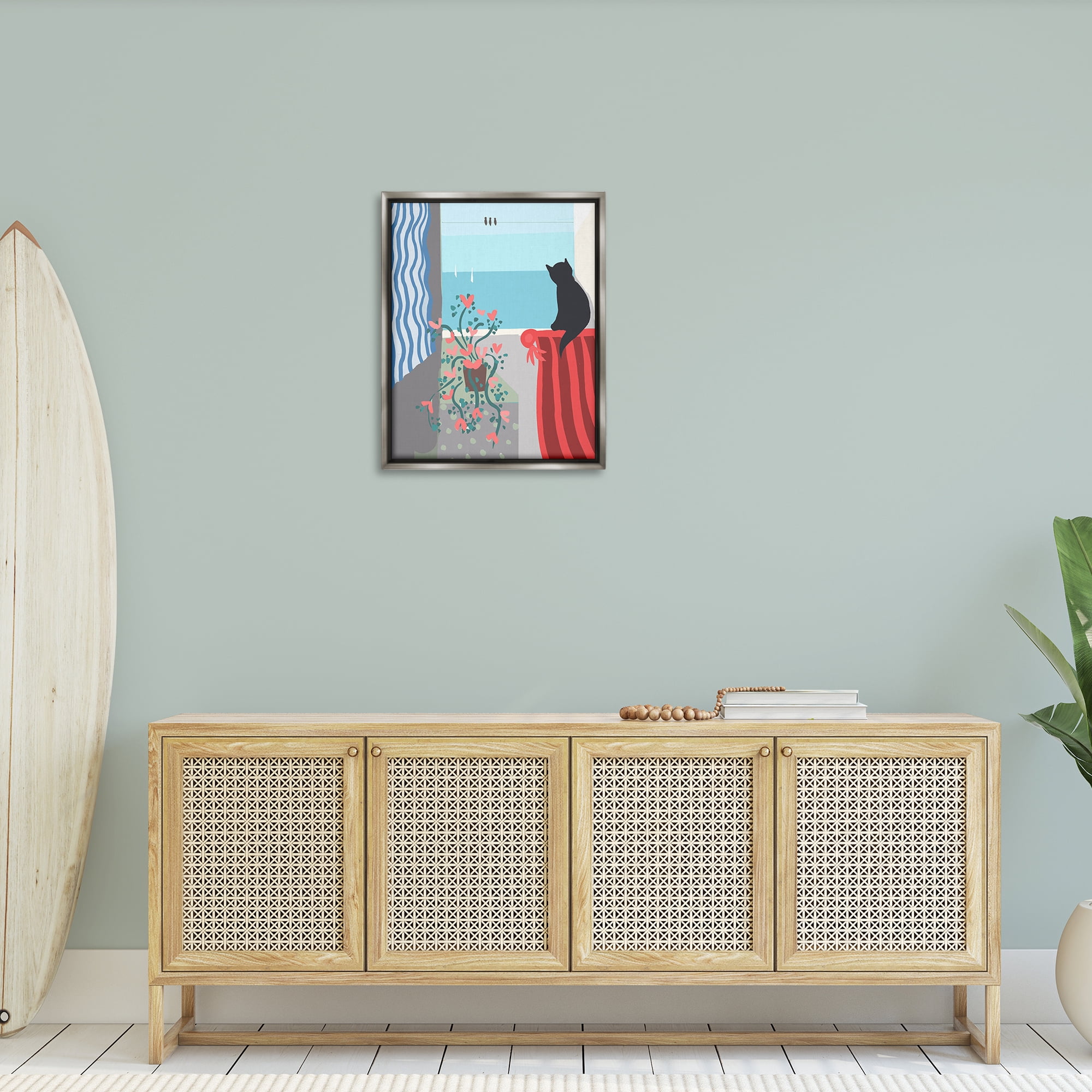 Stupell Industries Window Beach View Nautical & Beach Painting Gray Floater Framed Canvas Art Print Wall Art, 25 x 31