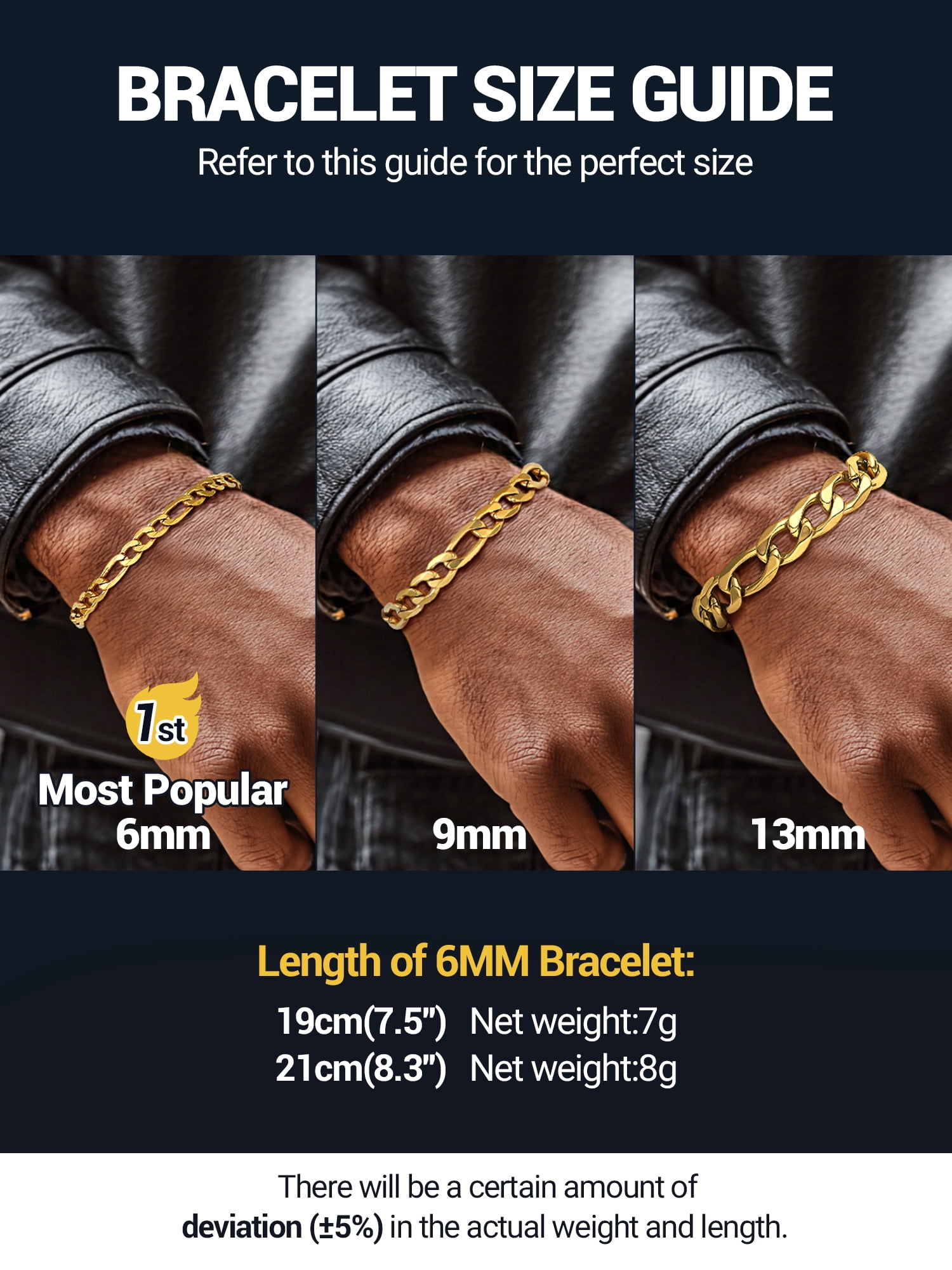 PROSTEEL Bracelet for Men Women Stainless Steel Gold Plated Figaro Chain Wrist Link Bracelets 6MM 7.5 inch Birthday Birthday Father Day Jewelry Gift for Him Dad Son Adult Age