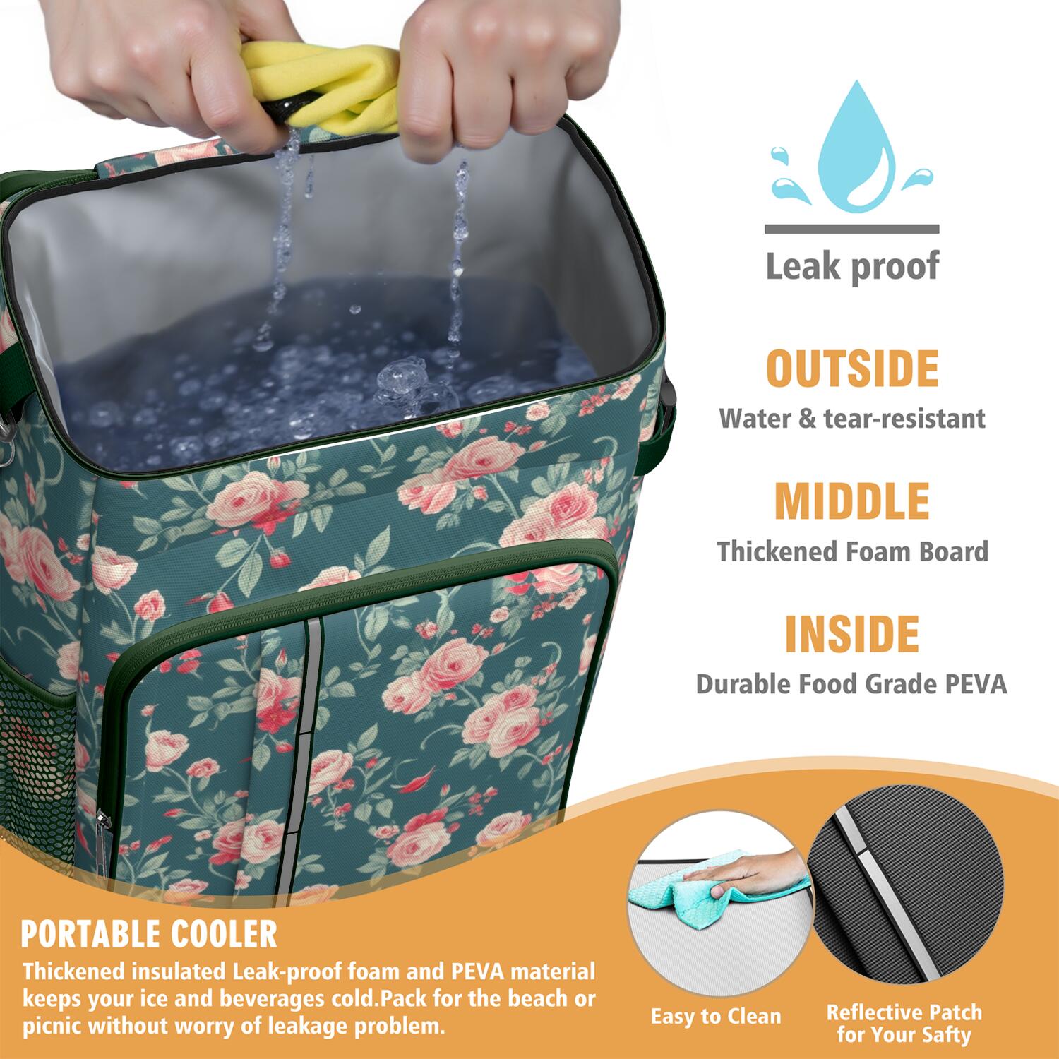 Travel Cooler Bag - Pioneer Flower Camping Beer Cooler Backpack with Bottle Opener- Waterproof Insulated Picnic Backpacks - Cooler Bag for Beach