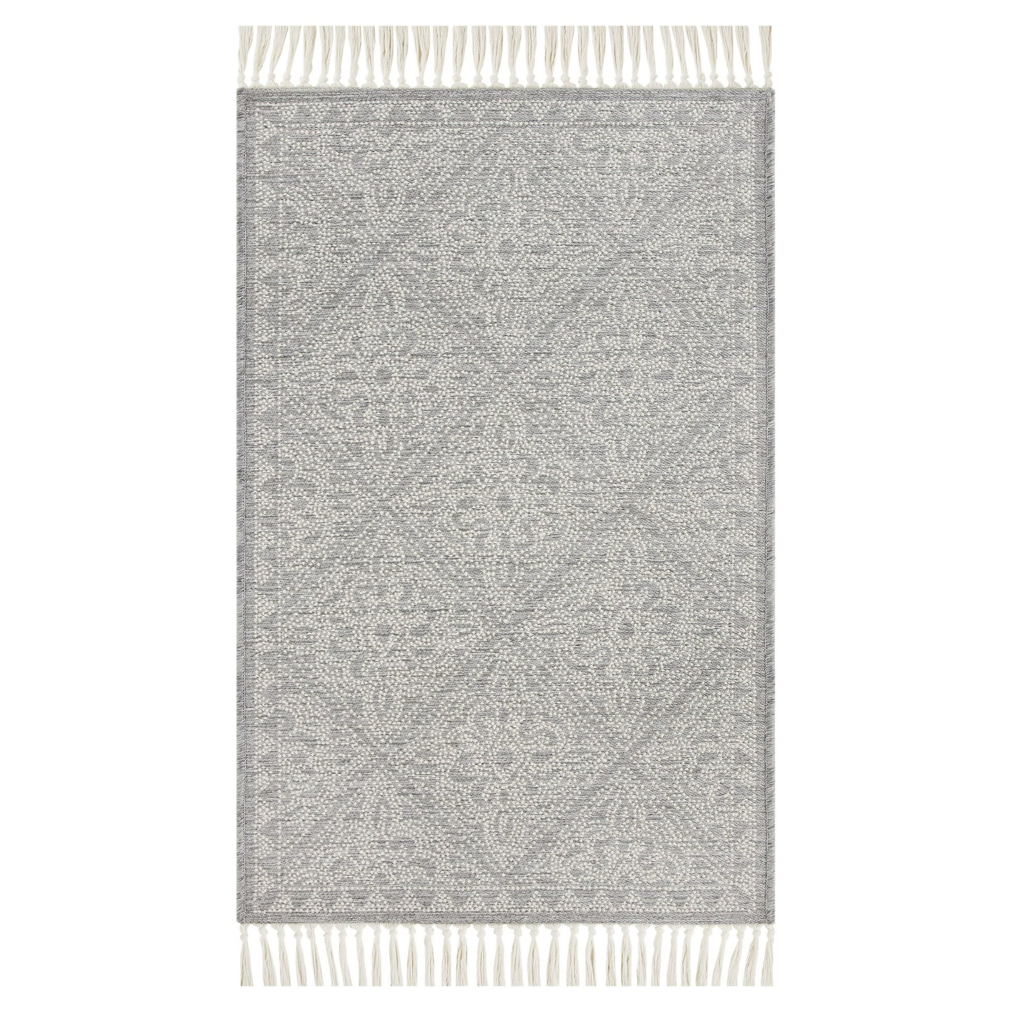 Mainstays Grey Medallion Non-Skid Indoor Accent Rug with Fringe, 27 in x 45 in, Grey/Ivory