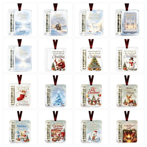 2D Christmas Scenery Cash Gift Decorations, Clear Acrylic Xmas Money Holders Hanging Ornament for Christmas Tree 1Pc