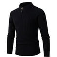 thumbnail image 2 of SWSMCLT Men's Quarter Zip Thermal Fitted Long Sleeve Sweater Cable Knit Mock Neck Fall Top Soft Fashion Slim Fit Pullover Sweaters Black 38, 2 of 3