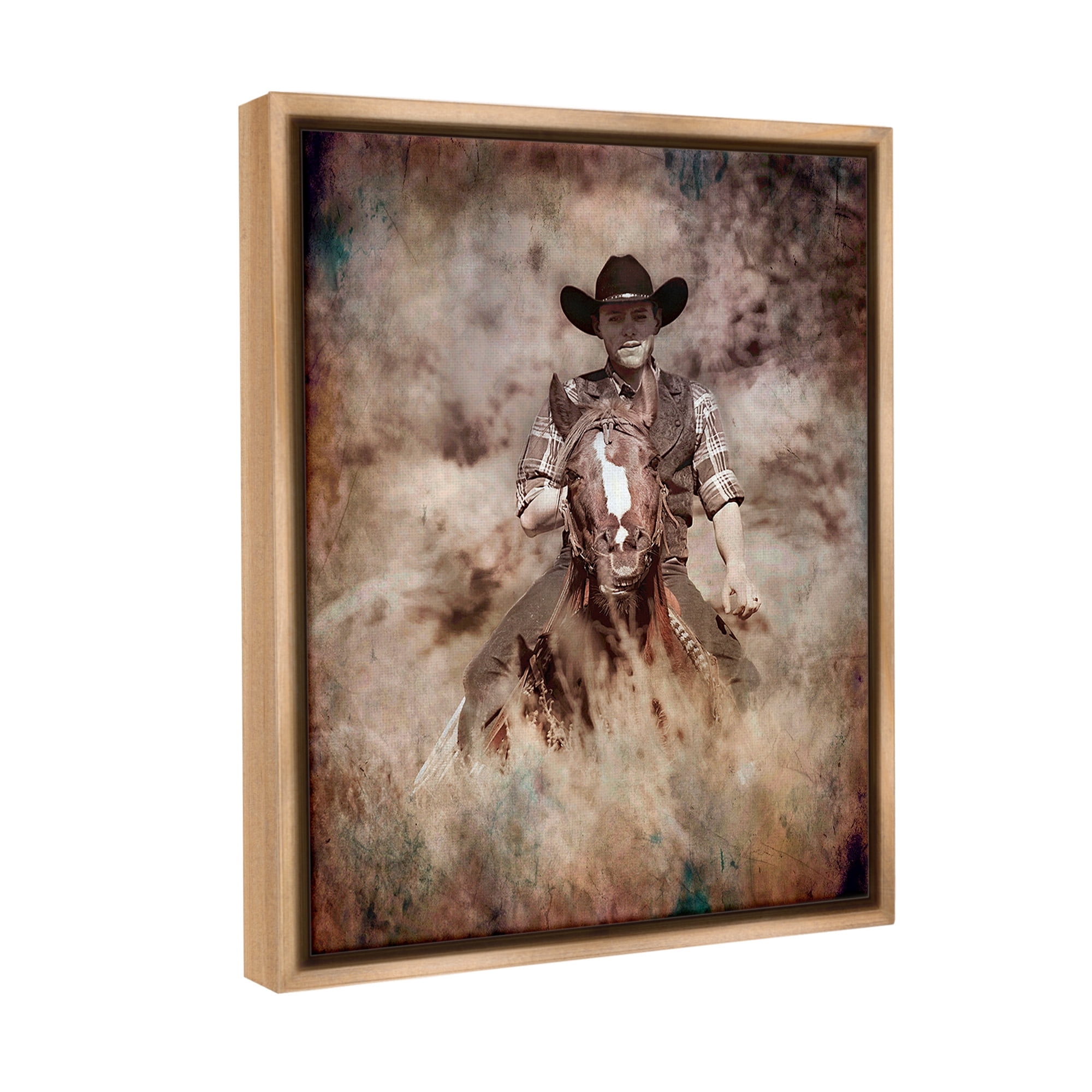 Stupell Industries Galloping Cowboy Portrait Animals & Insects Painting Brown Floater Framed Canvas Art Print Wall Art, 25 x 31