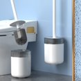 thumbnail image 1 of Toilet Brush Set | Plastic Bristle Bathroom Toilet Cleaner Kit | Modern Compact Design | Long Handle Non-Scratch Bristles | Washable Fast-Drying Head | Polypropylene | White/Gray | 1 Piece | 42cm, 1 of 8