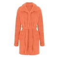 thumbnail image 3 of cfhntfmh Womens Fuzzy Robe Mid Length Bathrobe Belted Long Sleeve Soft Bath Robes Plush Fall Winter Spa Robes with Pockets, 3 of 5