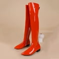 thumbnail image 6 of Puntoco Women Winter Boots Clearanc Fall/Winter Candy Low Heel Patent Leather Side Zip Tall Over-the-Knee Boots Orange 9(42), 6 of 8
