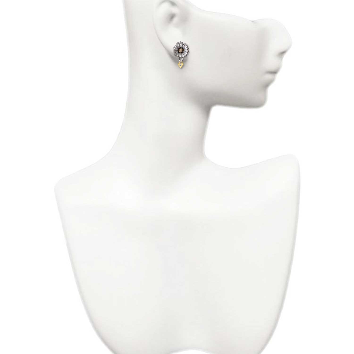 Delight Jewelry Gold-tone Mini April - Clear Crystal Heart - Two-tone Daisy Flower Post Earrings