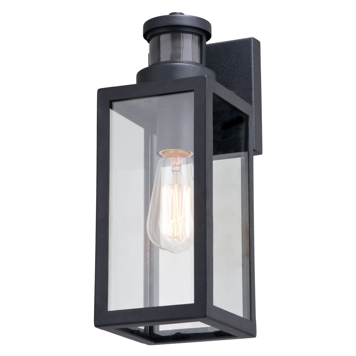 Lombard 4.75-in. 1 Light Black Motion Sensor Dusk to Dawn Outdoor Wall Lantern Clear Glass