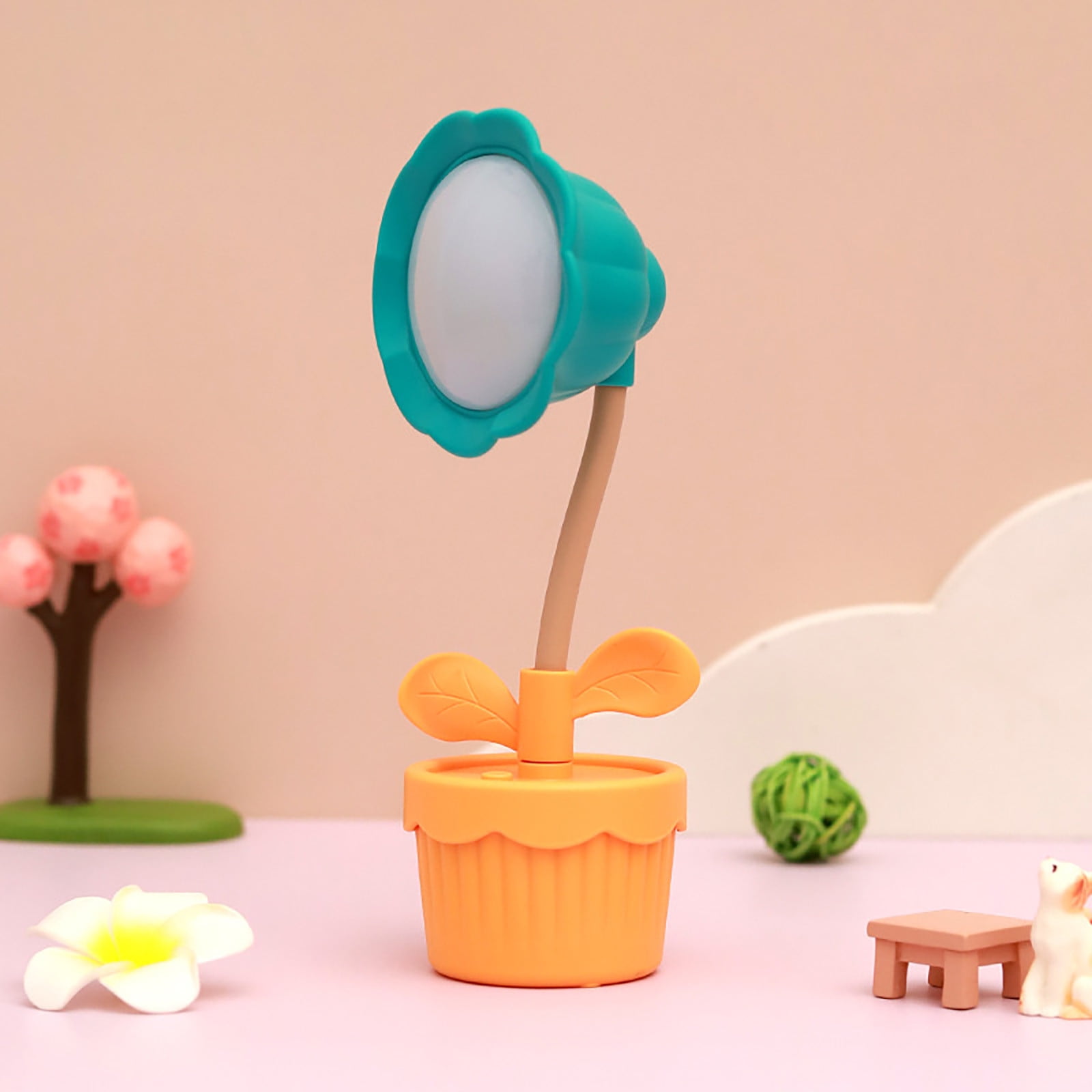 Meitianfacai Small Flower Lighting Desk Lamp USB Rechargeable Small Desk Lamp Indoor Portable Bedside Lamp Flowerpot Small Night Light