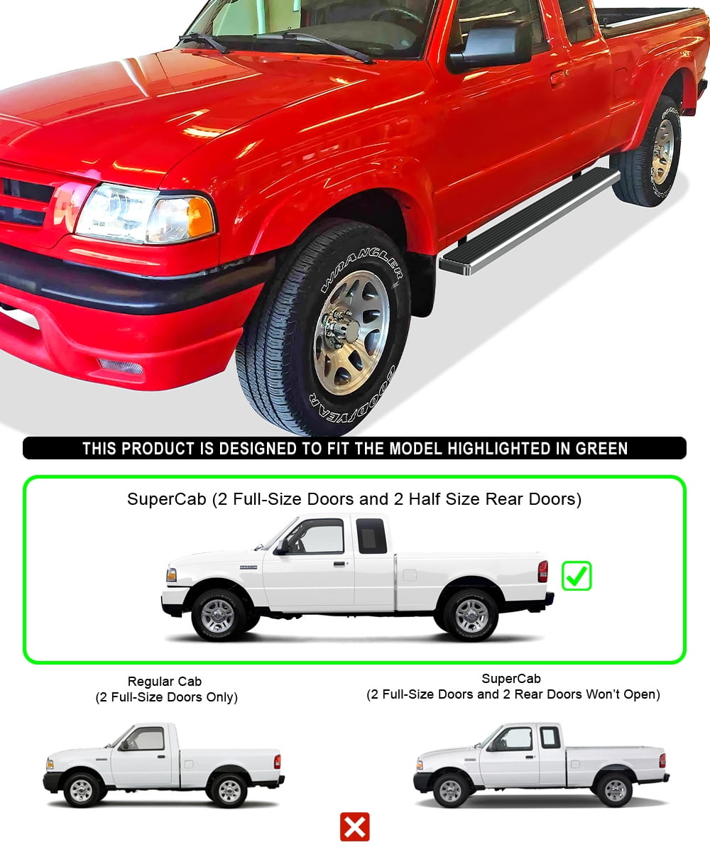 APS Running Boards 6 inches Compatible with Ford Ranger Mazda B-Series 1999-2011 Super Cab 4-Door (Nerf Bars Side Steps Side Bars)