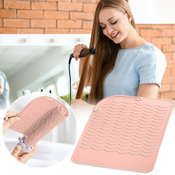 Curling Iron Heat Resistant Mat, Hair Straightener Insulation Pad, Heat Protection Scalding Splint for Curling Wands, Flexible Odorless Silicone Heat Resistant Mat with Storage Pouch