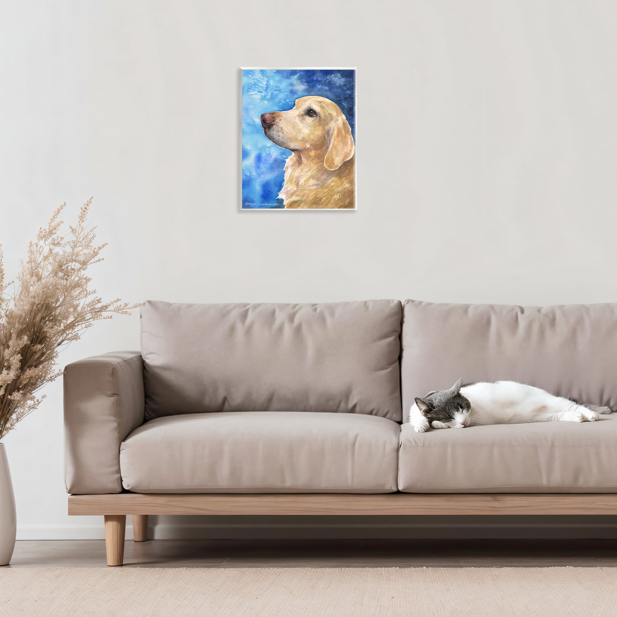 Stupell Industries Golden Retriever Portrait on Azure Wall Plaque Art, design by George Dyachenko