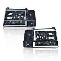 Headlights Fit For 1992-1996 Ford F150 F250 F350 Dual LED DRL Bumper Smoked Lamp