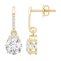Rosec Jewels Lab Grown Diamond Drop Earrings (2 Carat, 6 mm, Ef-VS Quality) - Ready to Gift for Valentines Day, 18K Yellow Gold