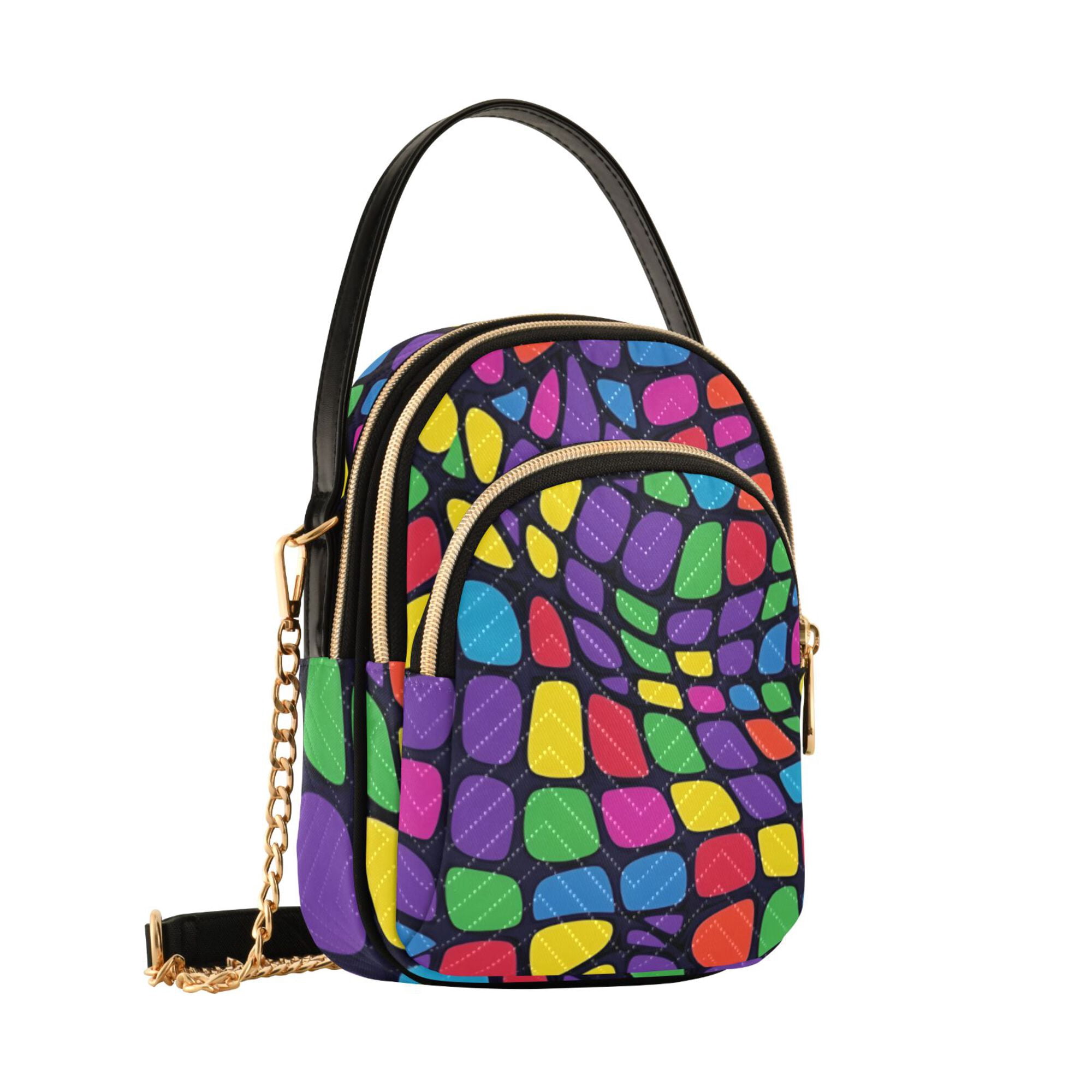 FORMRS Crossbody Bag for Women Quilted Travel Shoulder Cell Phone Purse with Chain Strap Handbag, Colorful Psychedelic