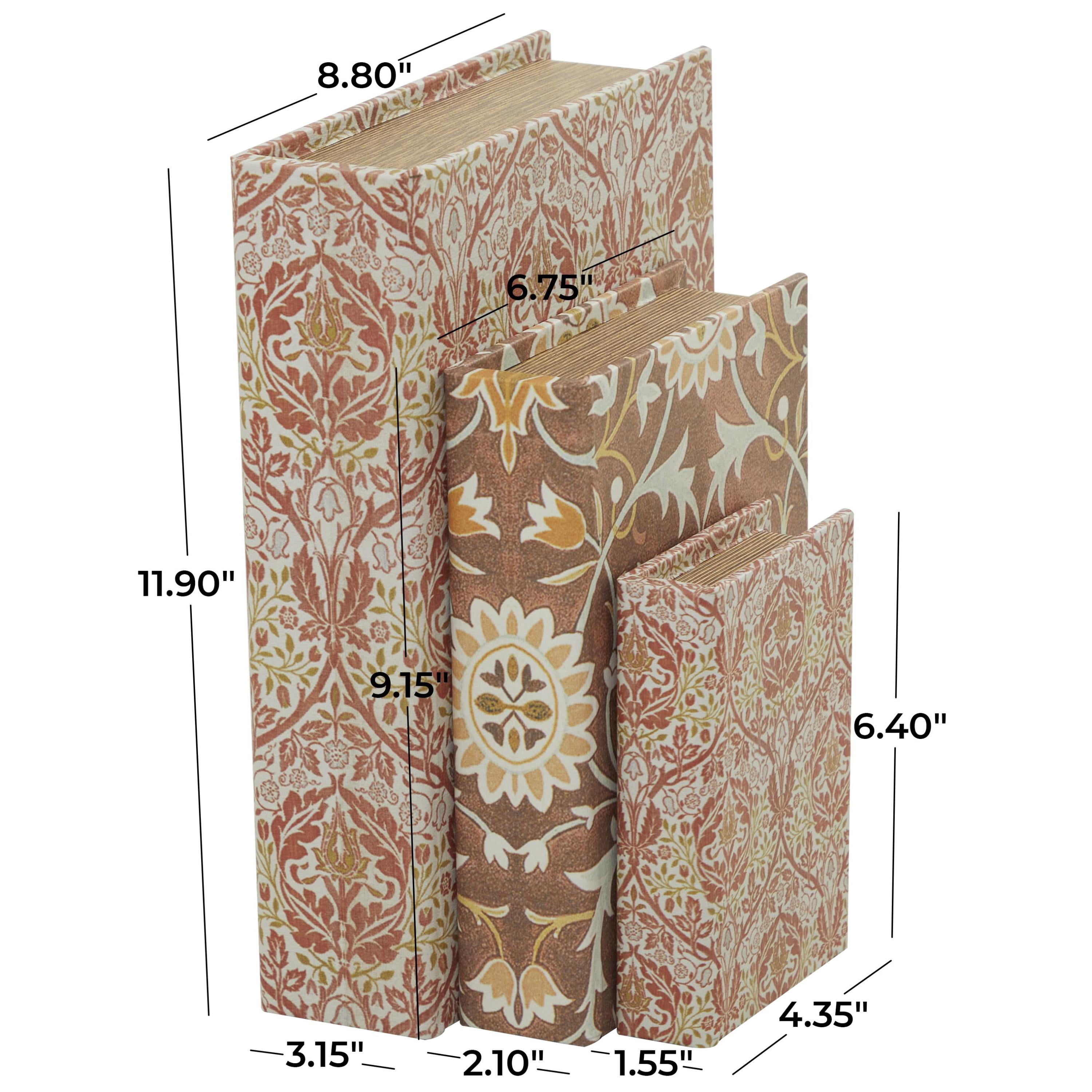 DecMode Faux Book Orange Faux Leather Decorative Box with Varying Patterns, 3 Count