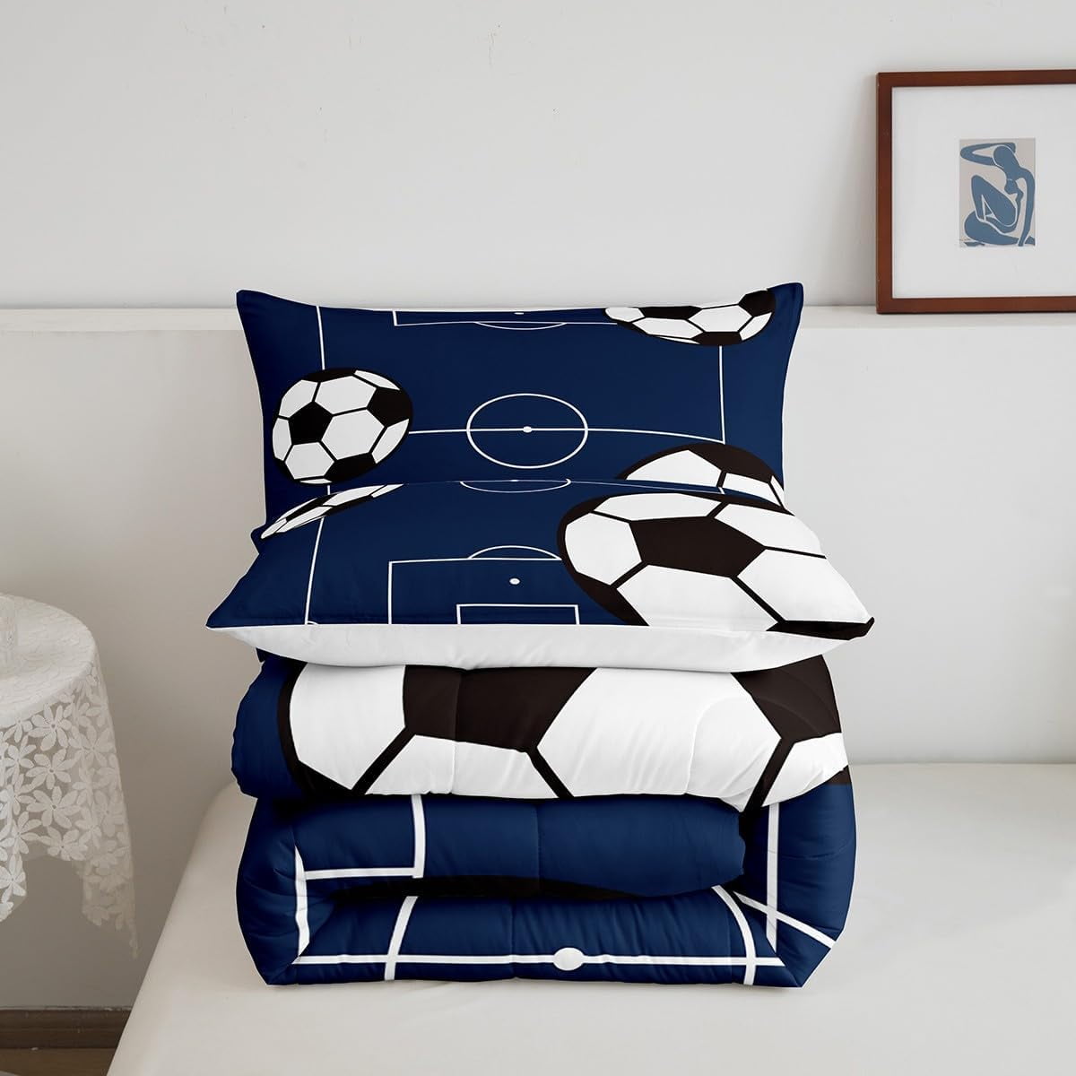 YST Football Comforter Set Full Size Kids Soccer Ball Pattern Comforter for Boys Girls Teens Sports Theme Bedding Set Breathable Football Court Duvet Set Room Decor Quilt Set
