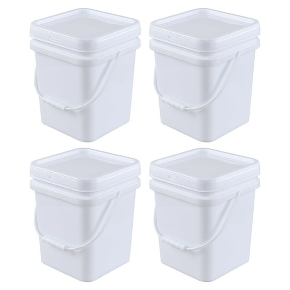 Ponpong 5 Gallon Plastic Bucket with Handles, 4 Pack Storage Container Pails with Lid, White