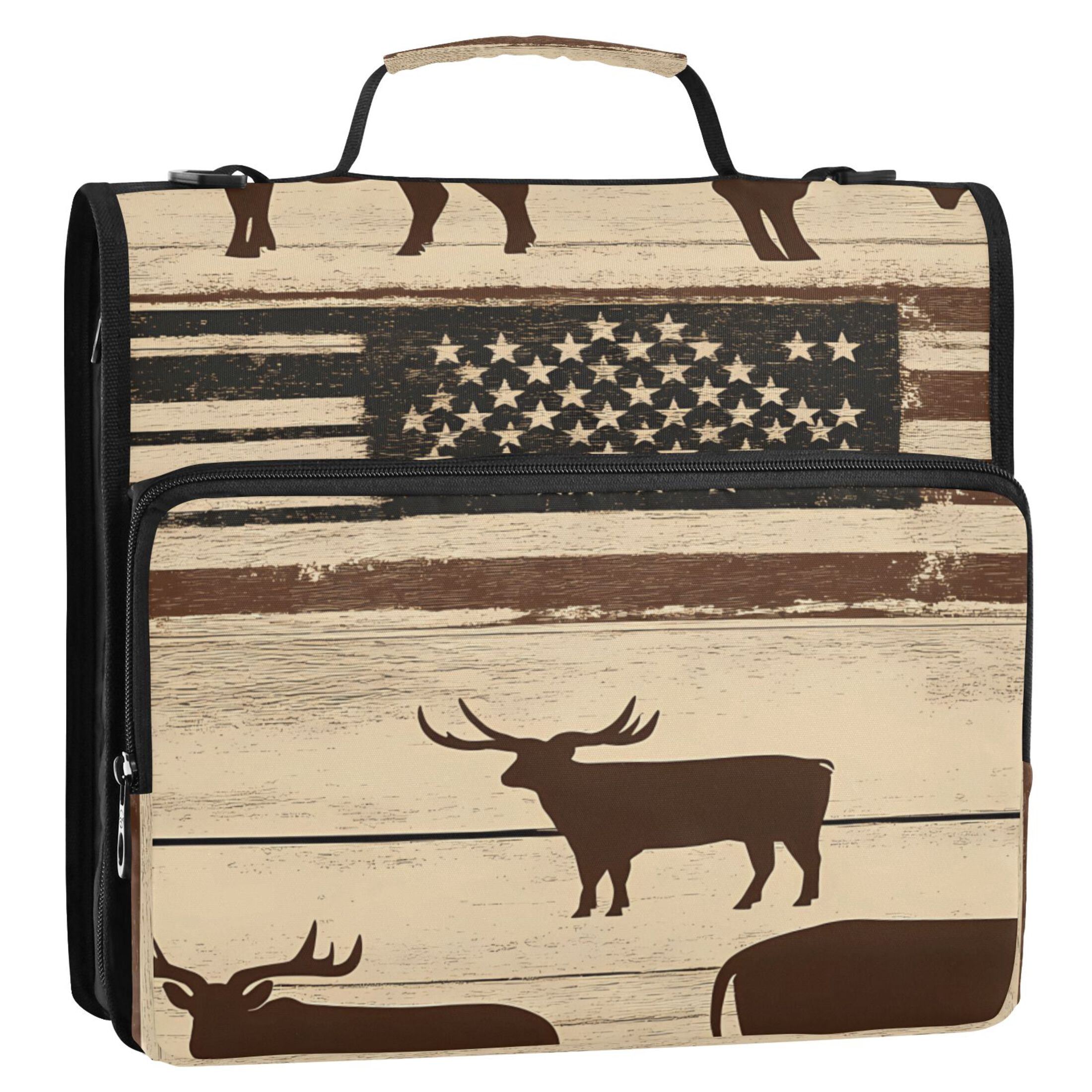 3 Ring Zipper Binder with Shoulder Strap Waterproof Trapper Keeper 2 Inch D-Ring 500 Sheets Capacity American Flag and Cow