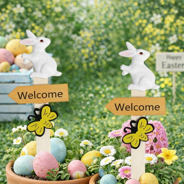 Amzcrzy Wooden Welcome Cards Insertion Easter Decoration Resin Rabbits Wooden Welcome Plaques Home Garden Pottery Decoration Home Decor Home Decor Room Decor