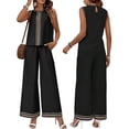 thumbnail image 2 of Conjuntos de de 2 Piezas para Mujer, Chaleco Sin Mangas con Botones, Pantalones Anchos y Conjunto de Estar por Casa A Juego. Negro M, 2 of 7