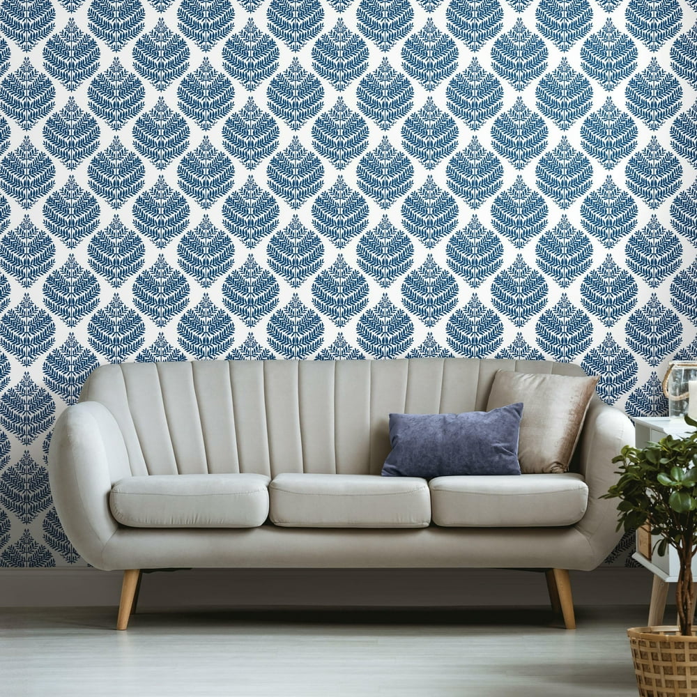 RoomMates Blue Hygge Fern Damask Peel and Stick Wallpaper